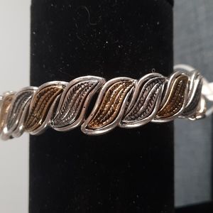 Textured Twist Stretch Bracelet Gold Silver Metal Elastic Bangle Casual